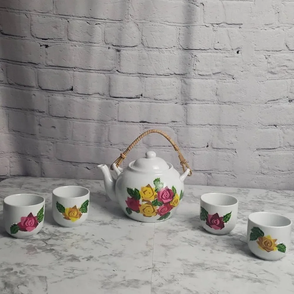 Pink and Yellow Floral Tea‎ Set by Pier One Imports